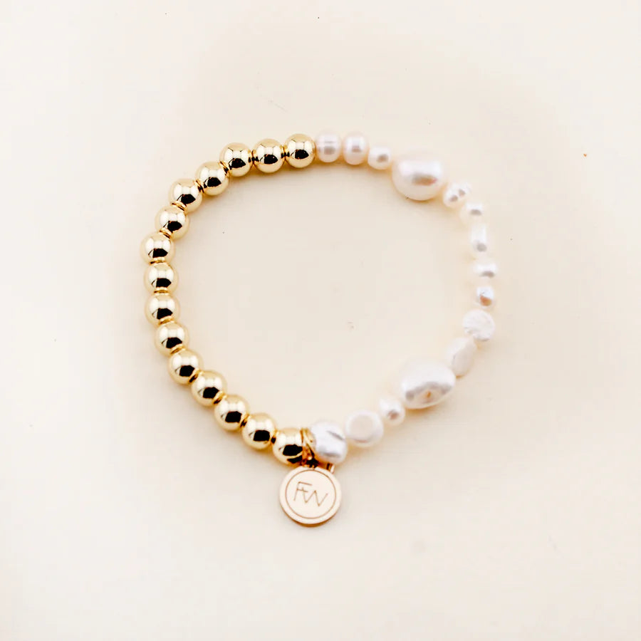 Two Tone Gold & Pearl Beaded Bracelet