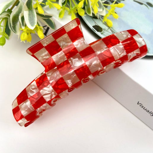 Red and Cream Checkered Claw Hair Clip