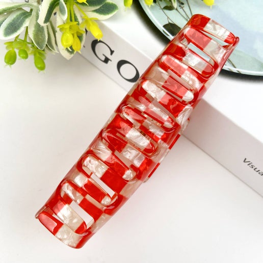 Red and Cream Checkered Claw Hair Clip