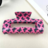 Pink with Blue Butterflies Rectangular Claw Hair Clip