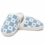 Blue & White Checkered Fuzzy Slippers with Stars