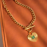 Green Heart Chain Toggle Necklace