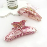Pink Starfish with Rhinestones Hair Claw Clip