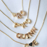 14K Gold Filled Initial Charm Necklace with Lux CZ Slide Letter