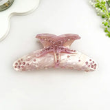 Pink Starfish with Rhinestones Hair Claw Clip