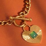 Green Heart Chain Toggle Necklace