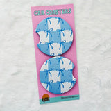 Blue Coquette Bow & Checkered Pattern Car Coasters