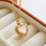 Vintage Heart Pendant Necklace with MOP Inlay