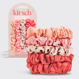 Kitsch Medium Ruched Satin Scrunchies, Assorted Cherry Blossom 5PK