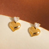 CZ Heart Drop Stud Earrings