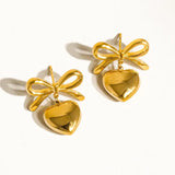 Dainty Bow Heart Stud Earrings