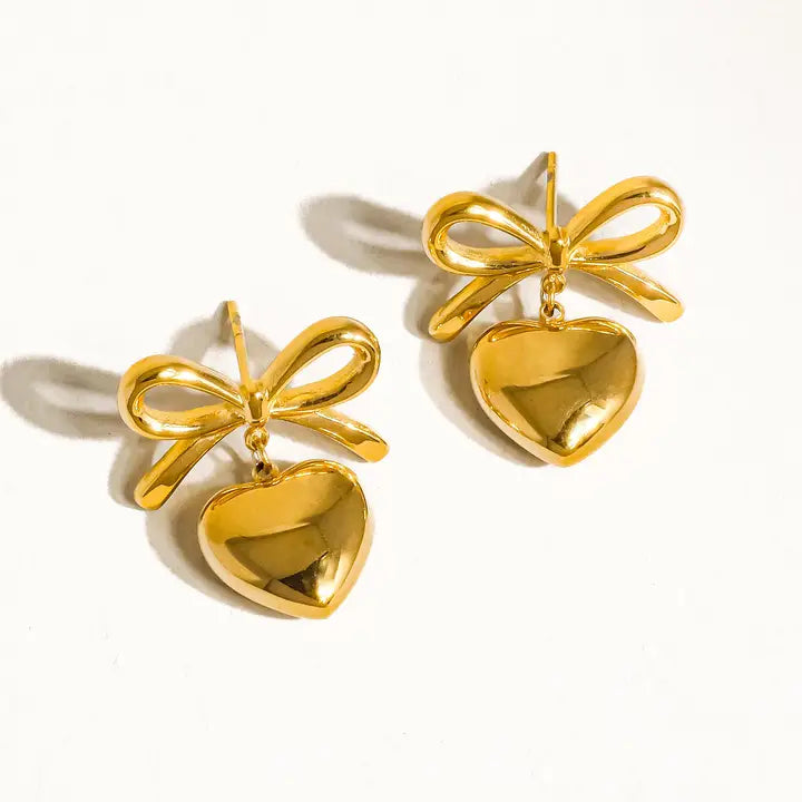 Dainty Bow Heart Stud Earrings