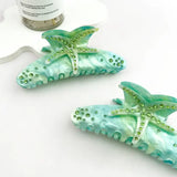 Blue & Green Starfish with Rhinestones Hair Claw Clip