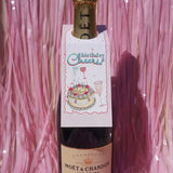 Big "Birthday Cheers!" Champagne Bottle Tag