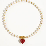 Vintage Natural Pearl Red Heart Necklace