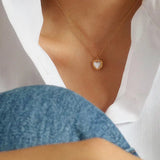 Vintage Heart Pendant Necklace with MOP Inlay