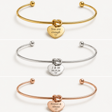 Stainless Steel Heart Charm Bangle Bracelet, Engraveable