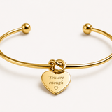 Stainless Steel Heart Charm Bangle Bracelet, Engraveable