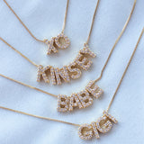 14K Gold Filled Initial Charm Necklace with Lux CZ Slide Letter