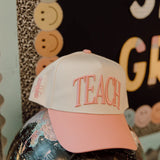 TEACH Pink Vintage Trucker Hat