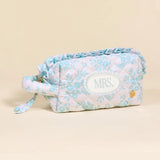 Blue Floral MRS. Quilted Cosmetic Pouch