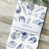 Inky Blue & White Seashells Tea Towel