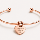 Stainless Steel Heart Charm Bangle Bracelet, Engraveable