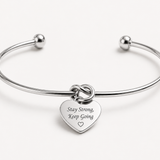Stainless Steel Heart Charm Bangle Bracelet, Engraveable
