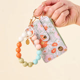 Light Sage, Pink & Orange Floral Keychain Wallet