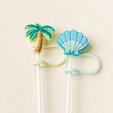 Island Escape Straw Topper Set, Palm Tree & Seashell