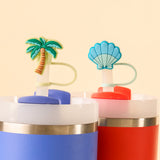 Island Escape Straw Topper Set, Palm Tree & Seashell