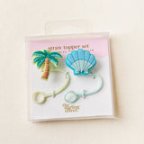 Island Escape Straw Topper Set, Palm Tree & Seashell