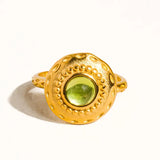 Green Round Stone Ring (Adjustable)