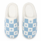 Blue & White Checkered with Stars Indoor / Outdoor Women's Cozy Slippers