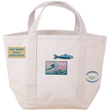 Natural Small Canvas Tote Bag with Beach Themed Patches