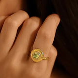 Green Round Stone Ring (Adjustable)