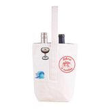 Natural Double Bottle Wine Tote Bag with Martini & Coastal Themed Patches