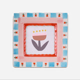 Floral Blue & White Checkered Ceramic Picture Frame