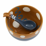 Yellow & Blue Polka Dot Salsa Bowl Set