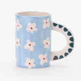 Hand-Painted Blue Floral Ceramic Mug, 14oz.