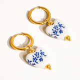 Ceramic Blue & White Floral Heart Earrings
