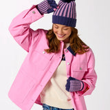 Navy Blue & Pink Houndstooth Beanie