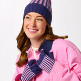 Navy Blue & Pink Houndstooth Touchscreen Gloves
