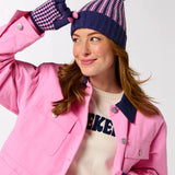 Navy Blue & Pink Houndstooth Touchscreen Gloves