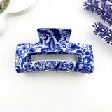 Blue & White Floral Claw Hair Clip