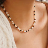 Brown, White and Black Boho Beaded Necklace