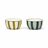 Cool Tone Striped Ceramic Dipping Bowls, Set of 2