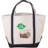 Navy Blue Small Canvas Tote Bag with Book & Plant Themed Patches