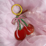 Cherry with Bow Enamel Keychain