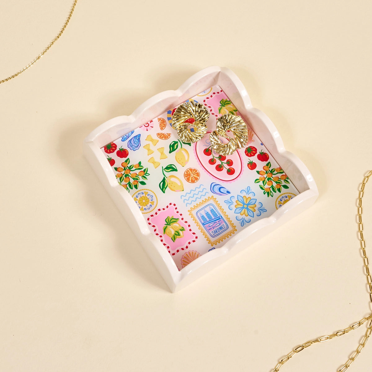 Ciao Bella Coastal Print Scallop Trinket Tray